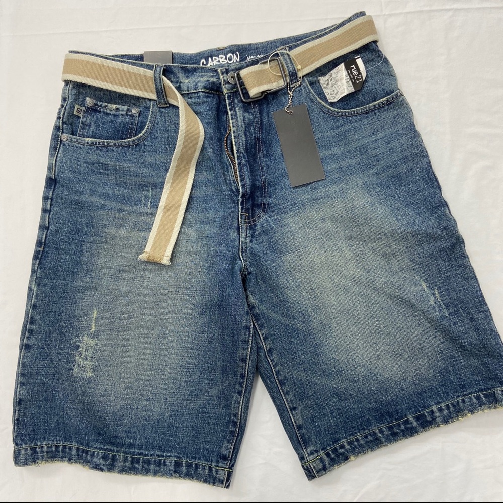 NEW Carbon Mens Dark Wash Distressed Denim Shorts